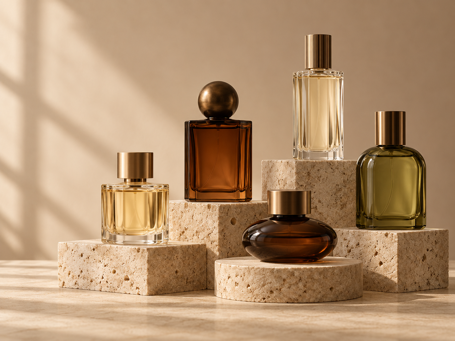 Frascos de perfume em composição elegante
